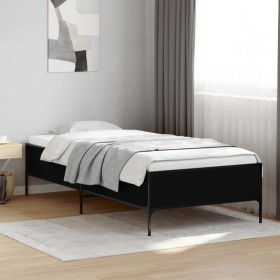 Estructura de cama madera de ingeniería y metal negra 75x190