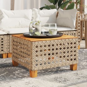 Mesa de jardín ratán sintético madera acacia beige 55x55x36