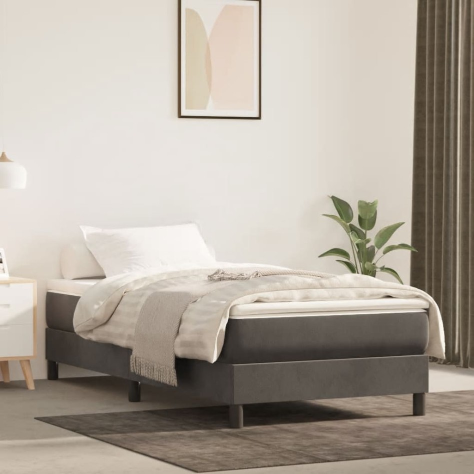 Estructura de cama sin colchón terciopelo gris oscuro 90x200