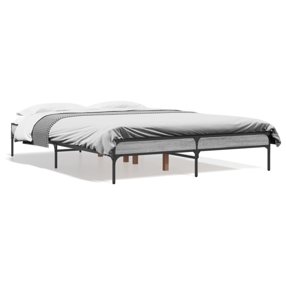 Estructura cama madera ingeniería metal gris Sonoma 135x190