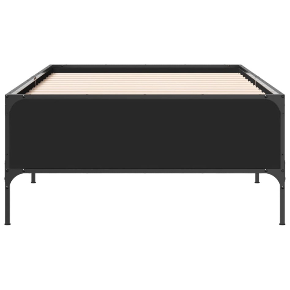 Estructura de cama madera de ingeniería y metal negro 90x200