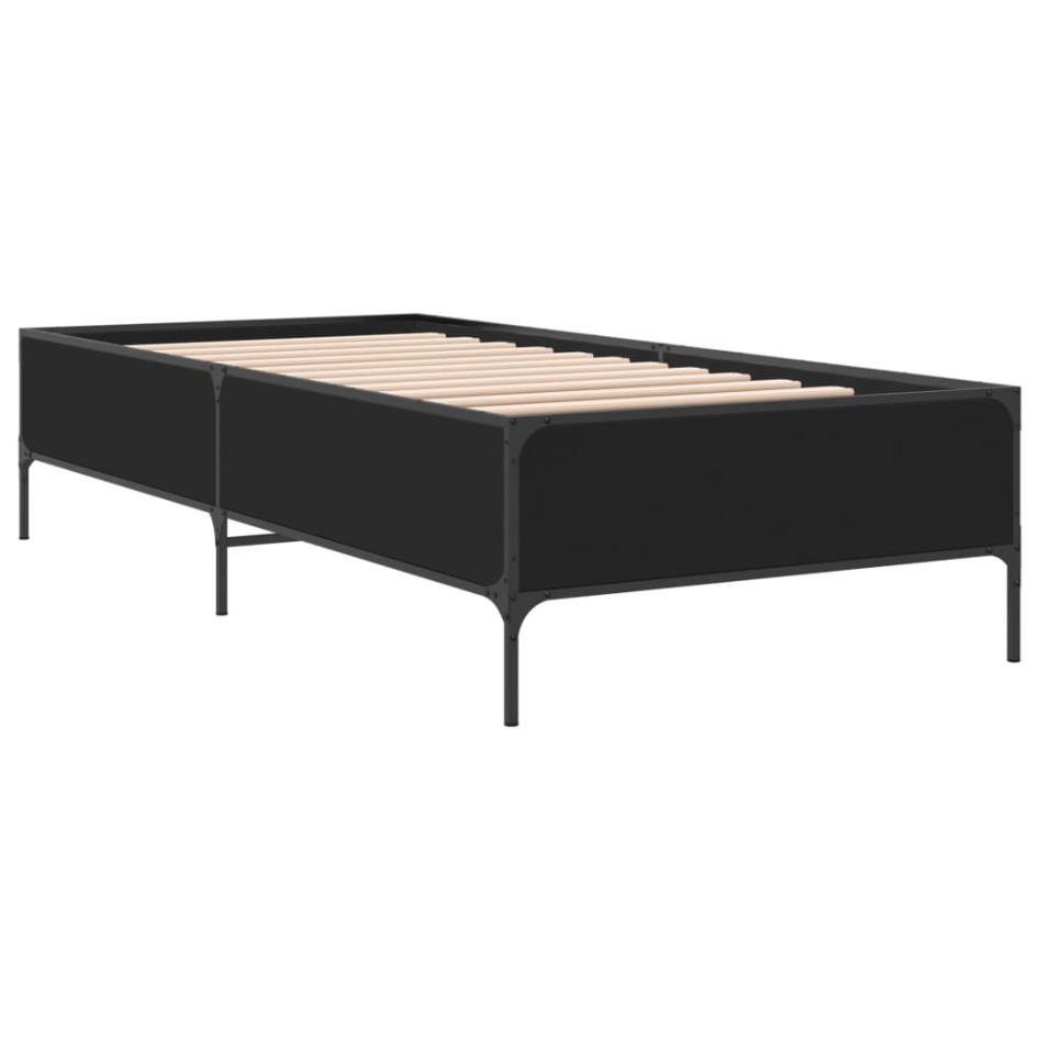 Estructura de cama madera de ingeniería y metal negro 90x200