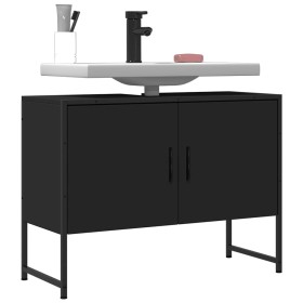 Armario de lavabo de baño madera ingeniería negro 80x33x60