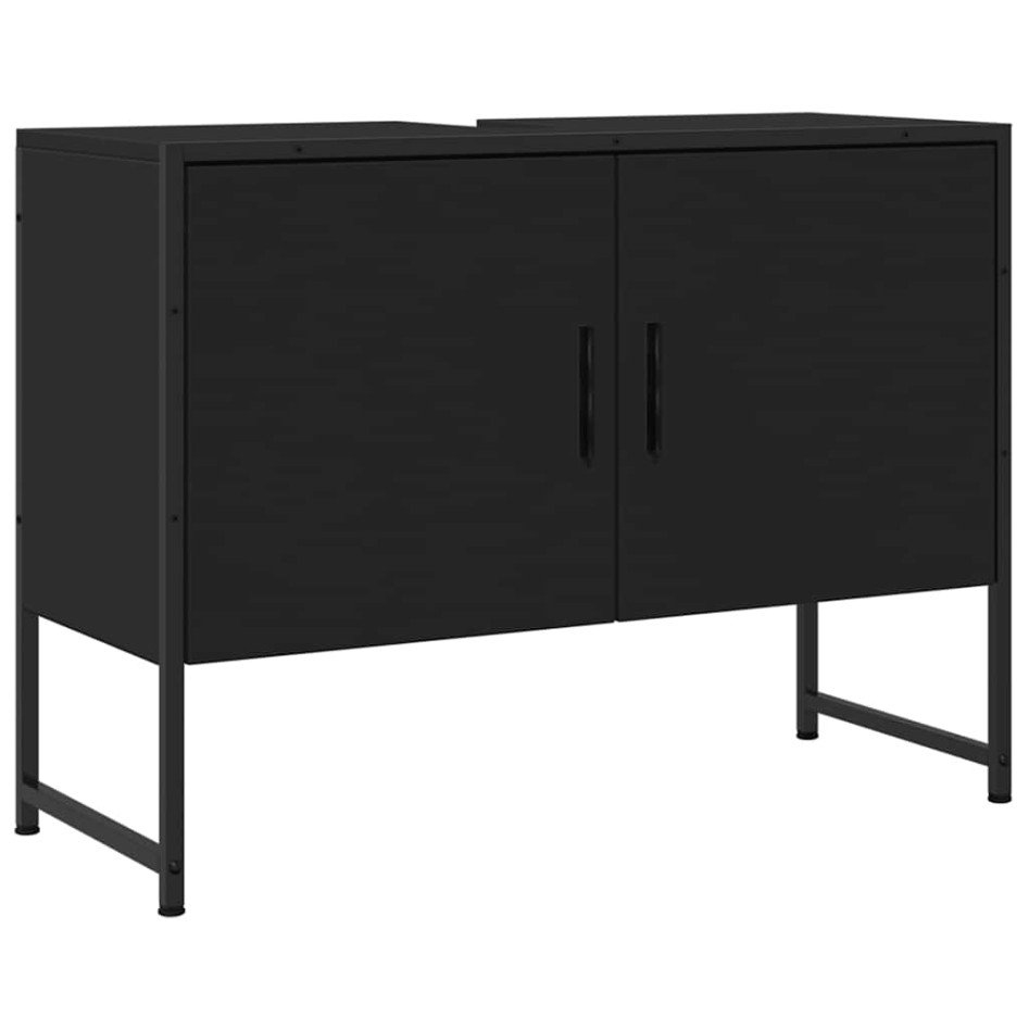 Armario de lavabo de baño madera ingeniería negro 80x33x60