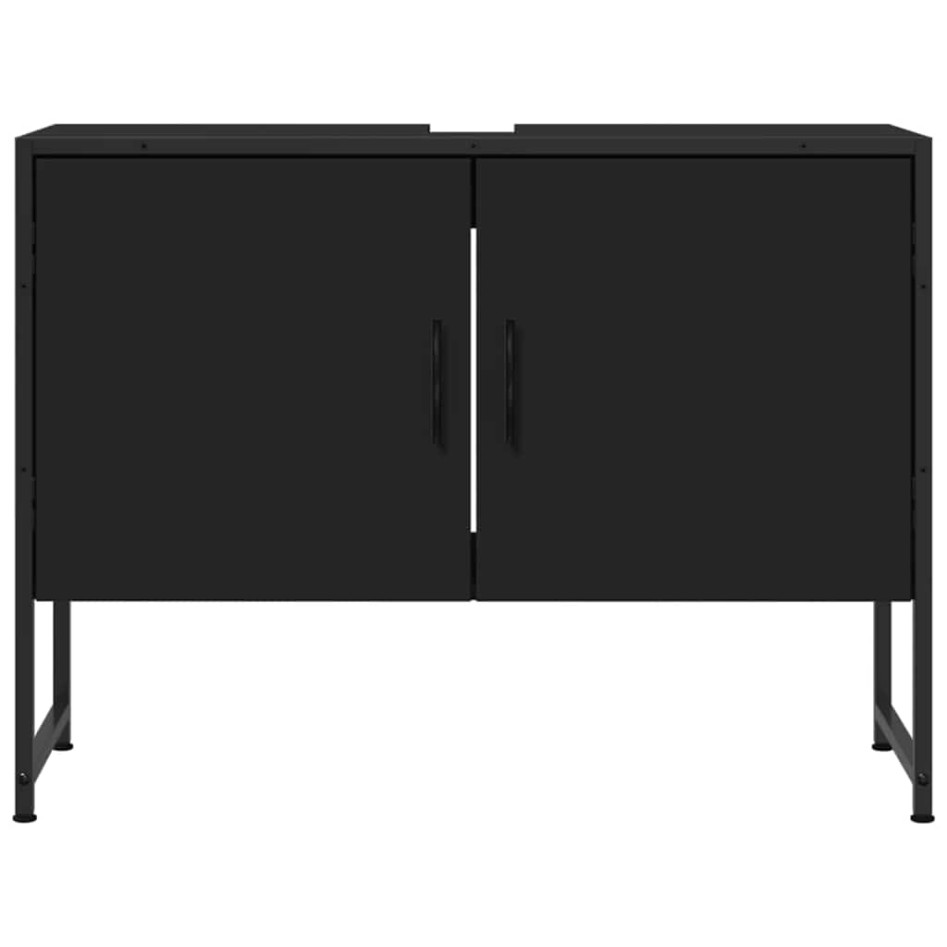 Armario de lavabo de baño madera ingeniería negro 80x33x60