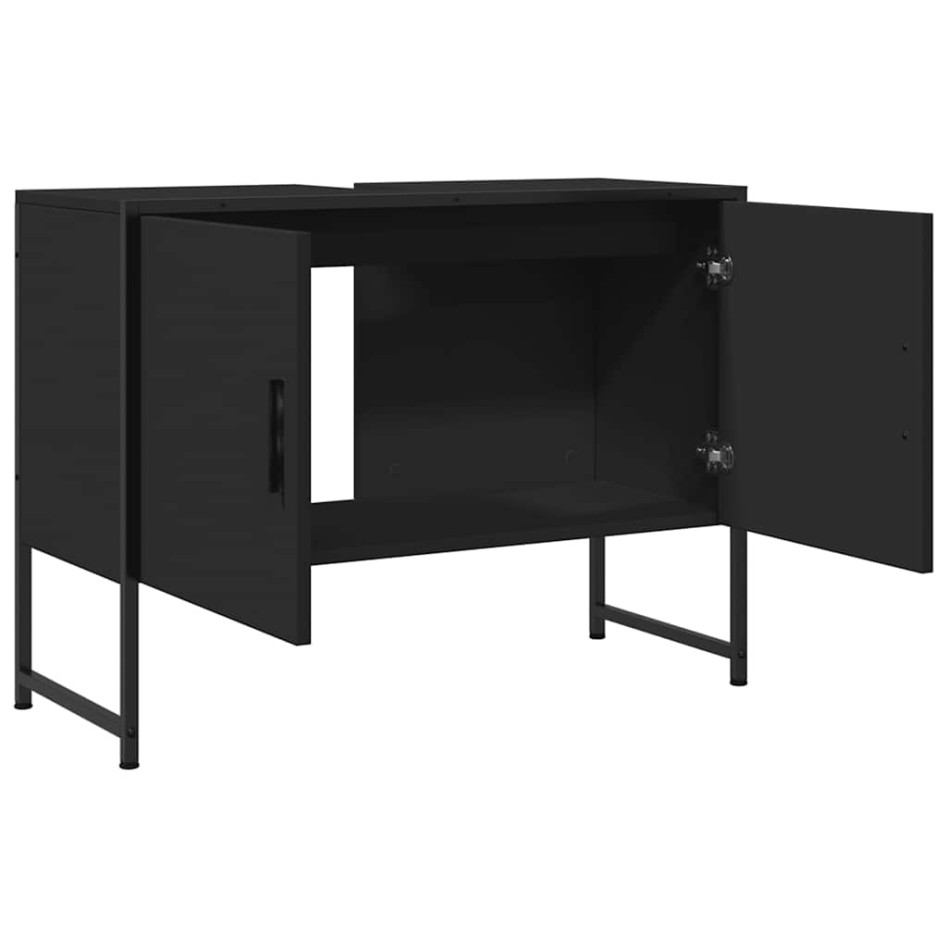 Armario de lavabo de baño madera ingeniería negro 80x33x60