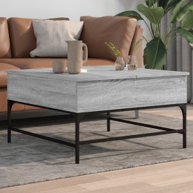 Mesa de centro madera ingeniería metal gris Sonoma 80x80x45