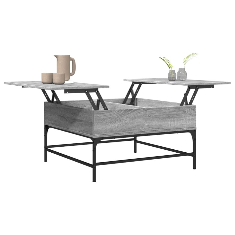 Mesa de centro madera ingeniería metal gris Sonoma 80x80x45
