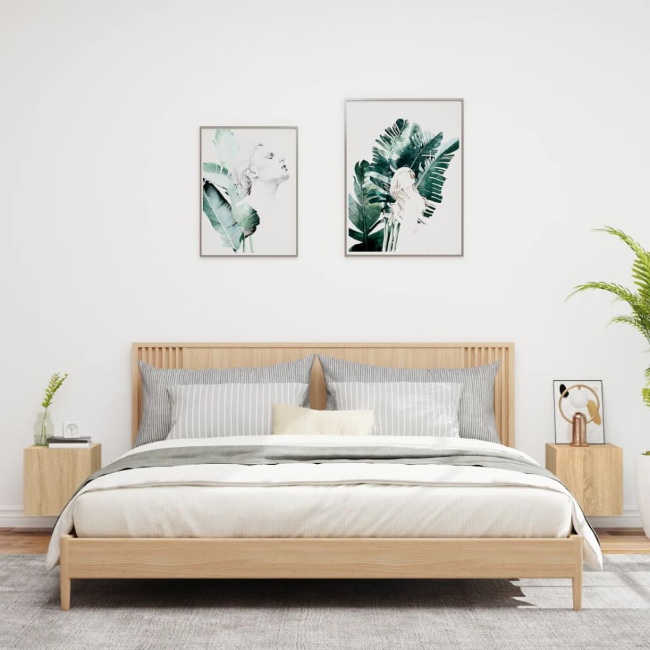 Muebles de TV pared luces LED 2 uds roble Sonoma 30,5x35x30