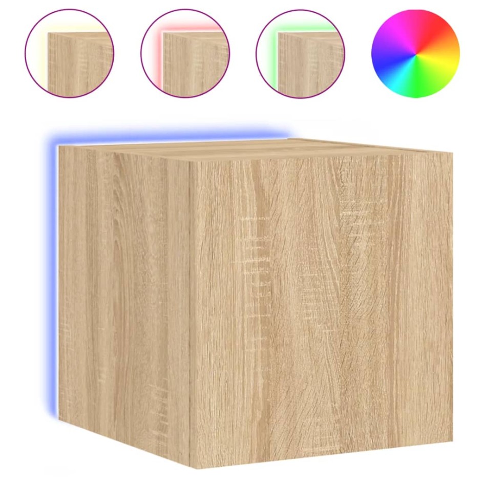 Muebles de TV pared luces LED 2 uds roble Sonoma 30,5x35x30