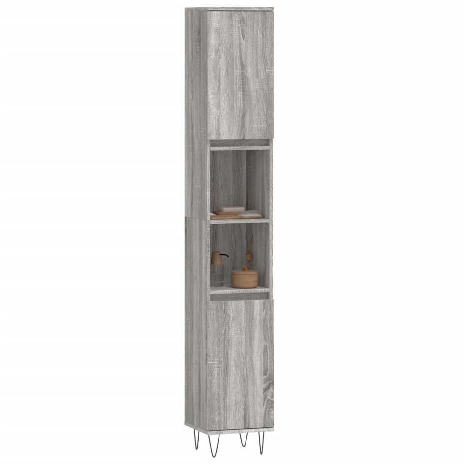 Armario de baño madera contrachapada gris Sonoma 30x30x190