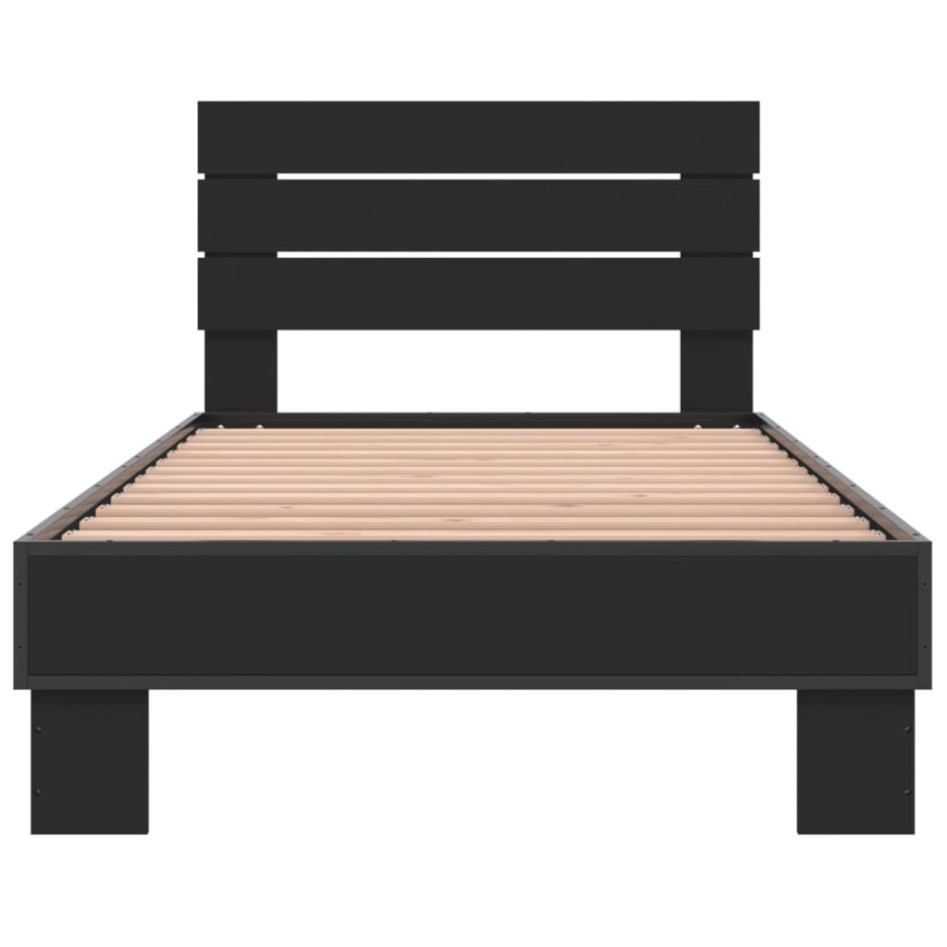 Estructura de cama madera de ingeniería y metal negro 90x200