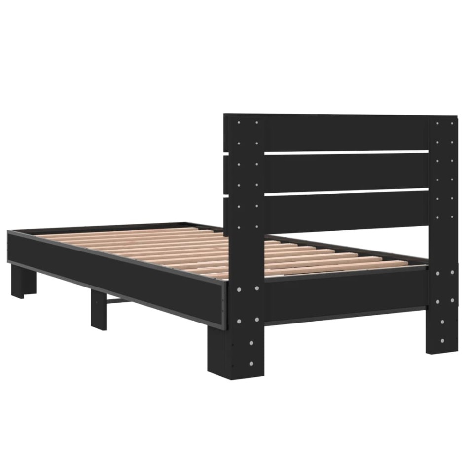 Estructura de cama madera de ingeniería y metal negro 90x200