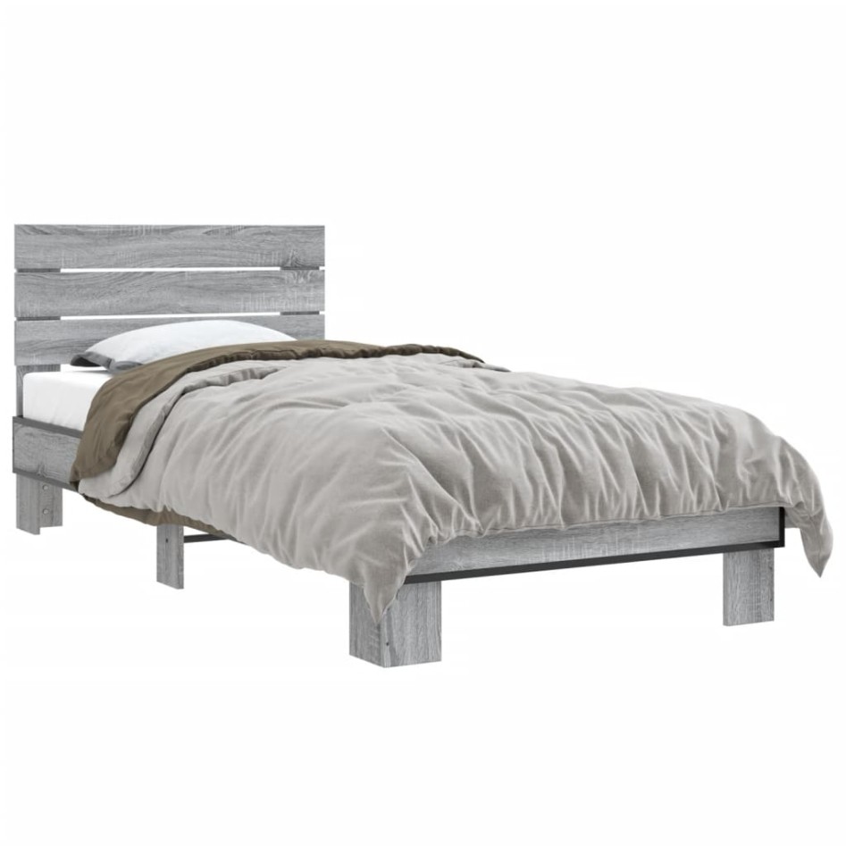 Estructura cama madera ingeniería metal gris Sonoma 100x200
