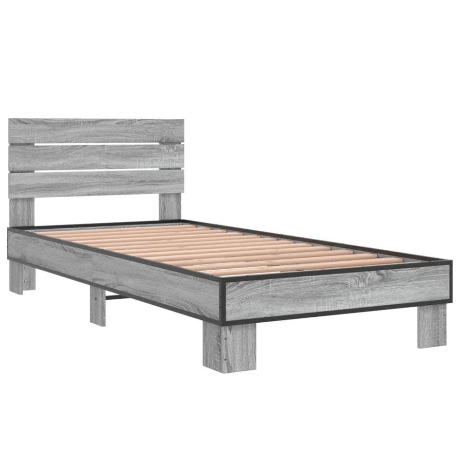 Estructura cama madera ingeniería metal gris Sonoma 100x200