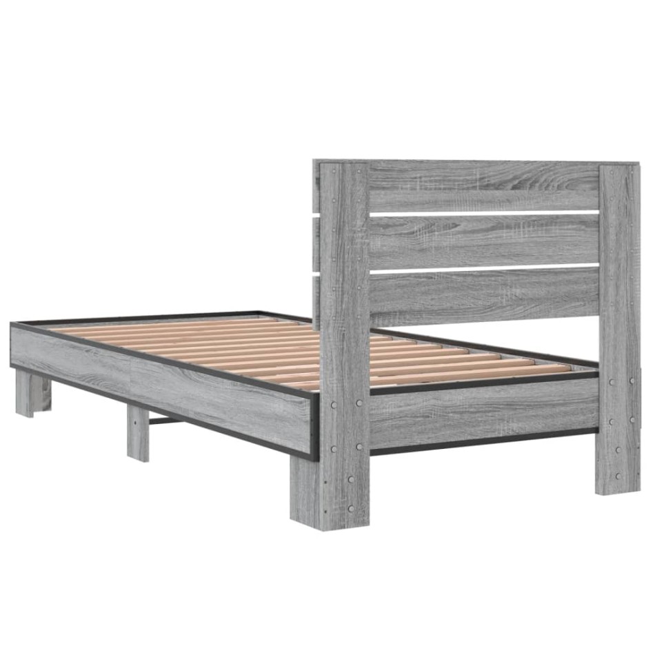 Estructura cama madera ingeniería metal gris Sonoma 100x200
