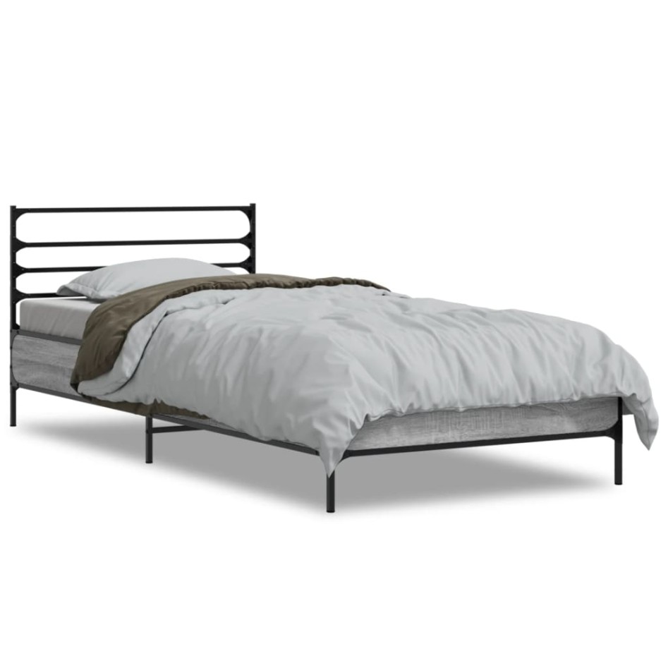 Estructura cama madera ingeniería metal gris Sonoma 90x190