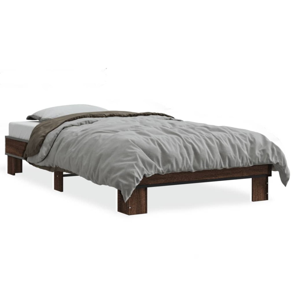 Estructura cama madera ingeniería metal marrón roble 100x200