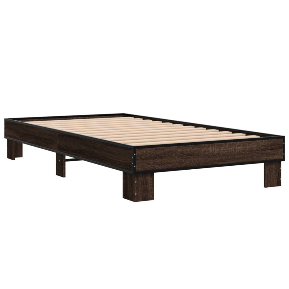 Estructura cama madera ingeniería metal marrón roble 100x200