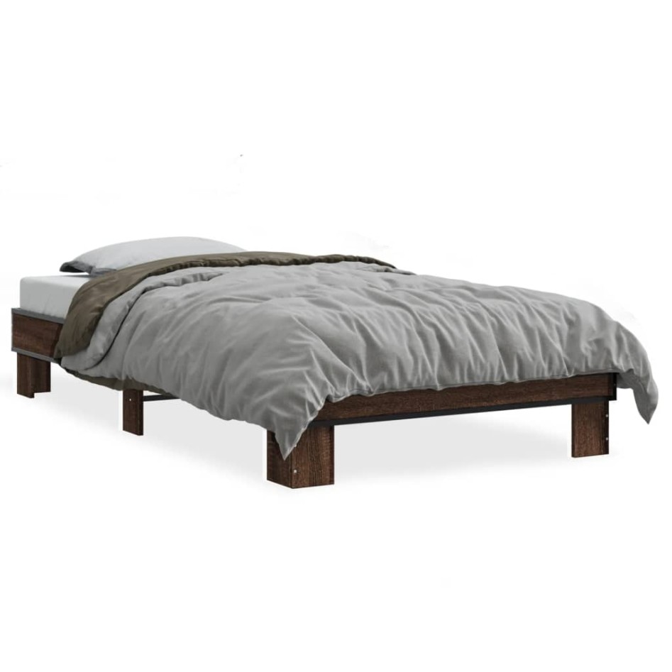 Estructura cama madera ingeniería metal marrón roble 90x190
