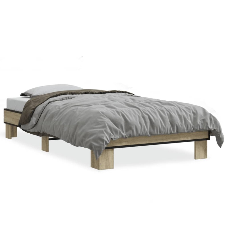 Estructura cama madera ingeniería metal roble Sonoma 75x190