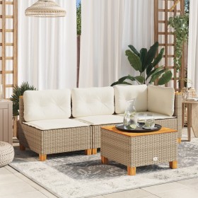 Mesa de jardín ratán sintético madera acacia beige 55x55x36