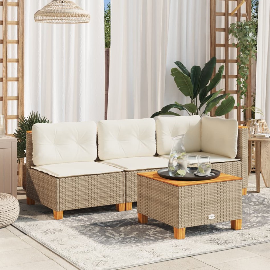 Mesa de jardín ratán sintético madera acacia beige 55x55x36
