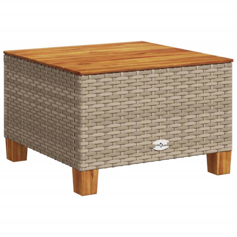 Mesa de jardín ratán sintético madera acacia beige 55x55x36
