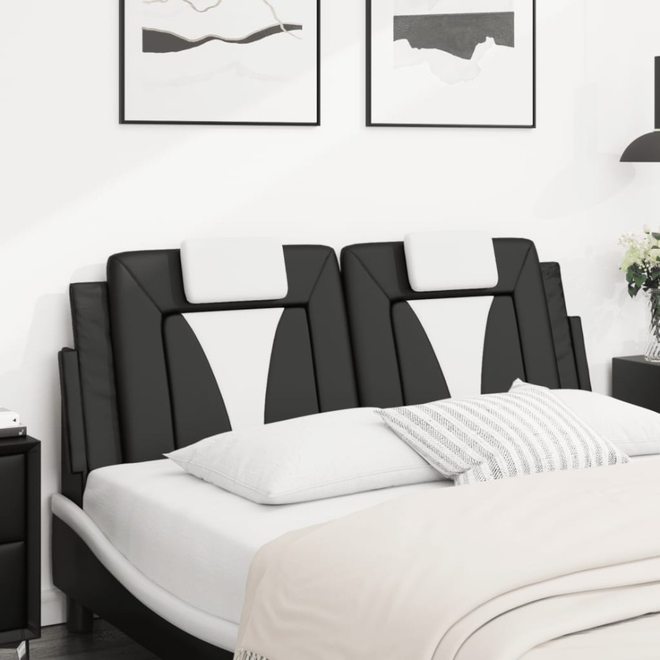 Cabecero de cama acolchado cuero sintético negro blanco 140