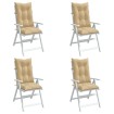 Cojines silla respaldo alto 4 uds tela beige melange 120x50x7cm