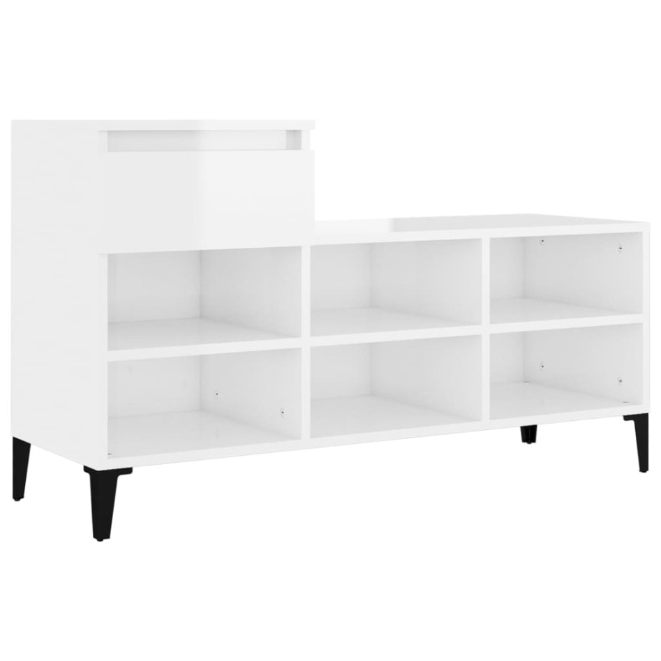 Mueble zapatero madera contrachapada blanco brillo 102x36x60