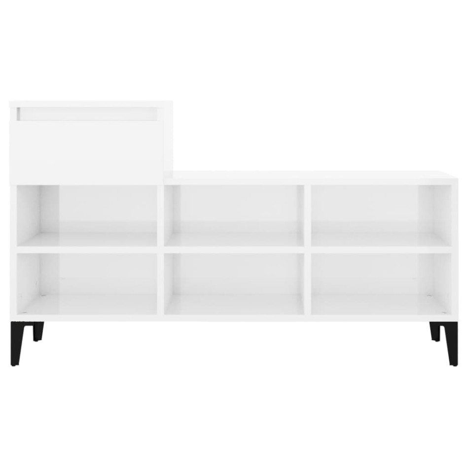 Mueble zapatero madera contrachapada blanco brillo 102x36x60