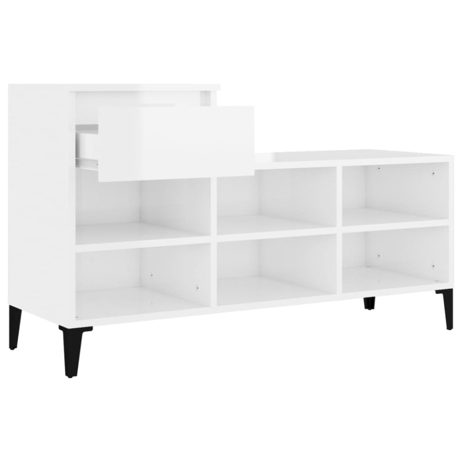 Mueble zapatero madera contrachapada blanco brillo 102x36x60
