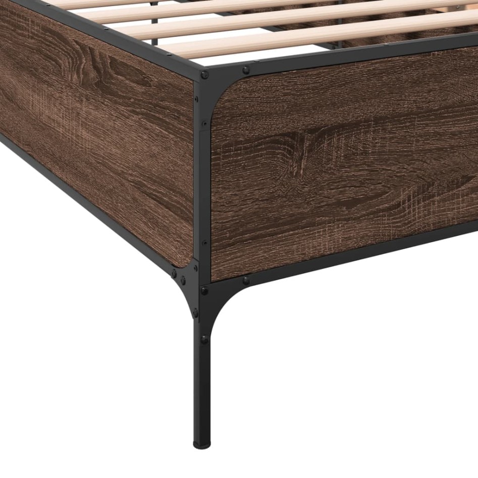 Estructura cama madera ingeniería metal roble marrón 90x200
