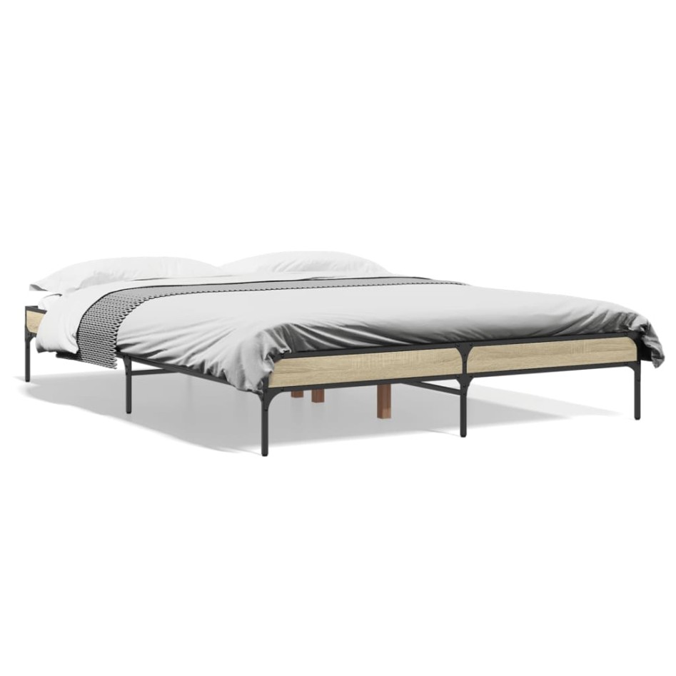 Estructura cama madera ingeniería metal roble Sonoma 150x200