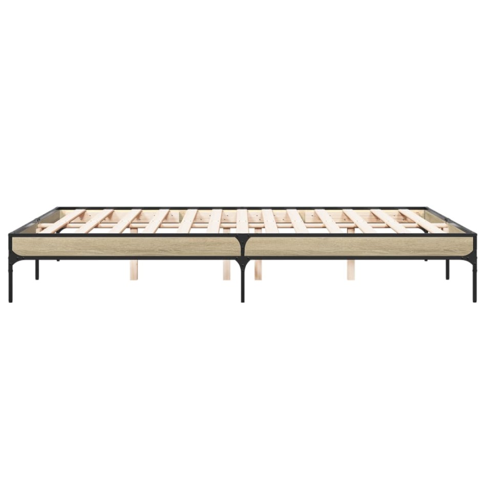 Estructura cama madera ingeniería metal roble Sonoma 150x200