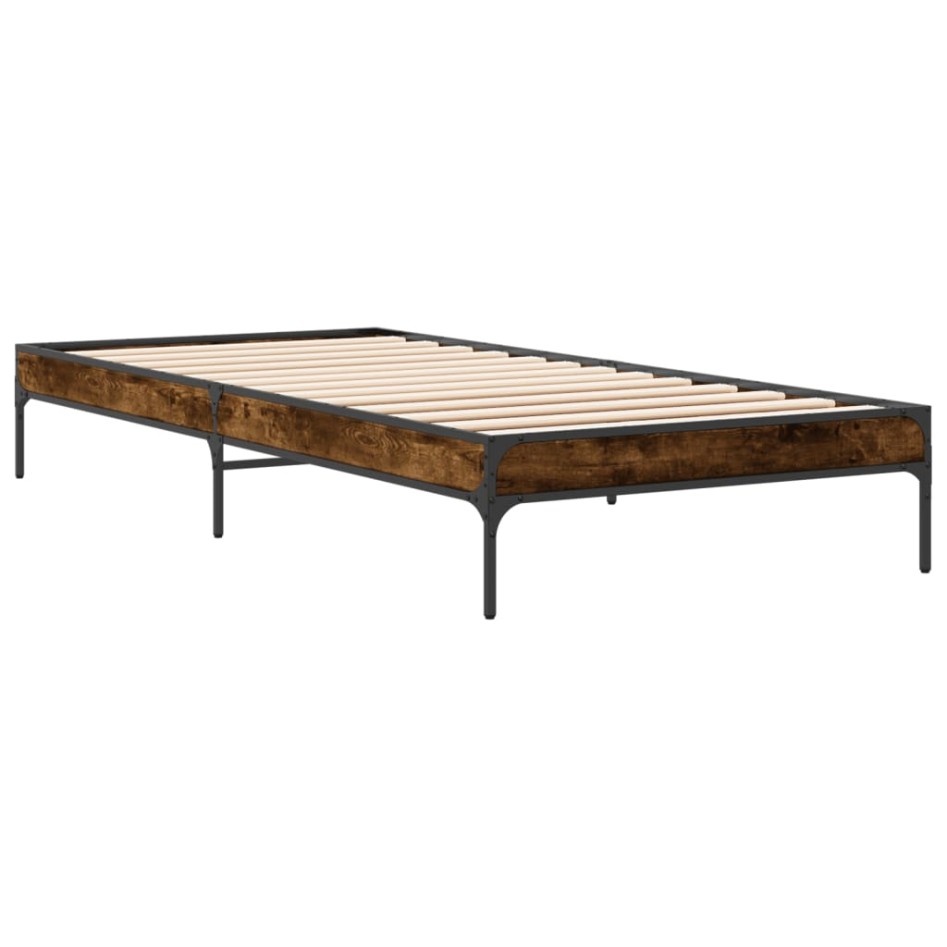 Estructura cama madera ingeniería metal roble ahumado 90x200