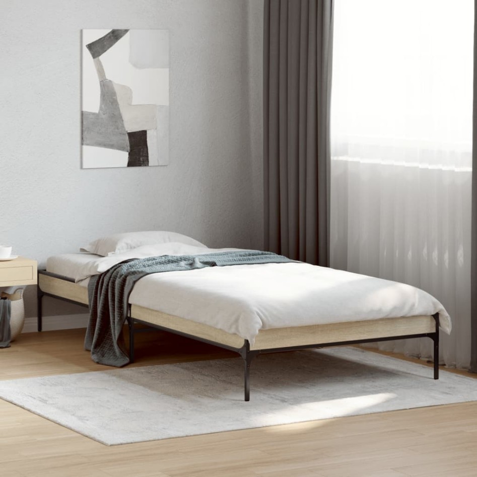 Estructura cama madera ingeniería metal roble Sonoma 90x190