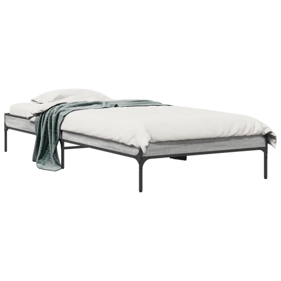 Estructura cama madera ingeniería metal gris Sonoma 75x190