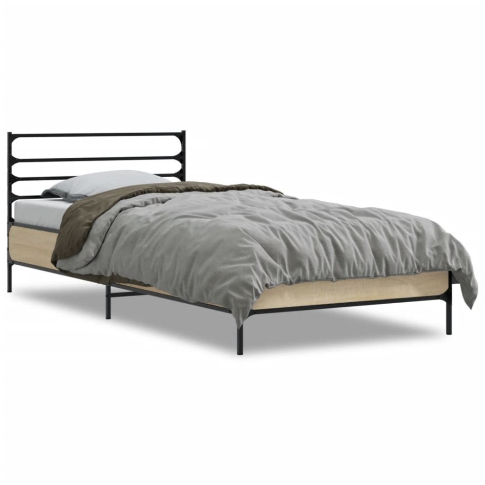 Estructura cama madera ingeniería metal roble Sonoma 100x200