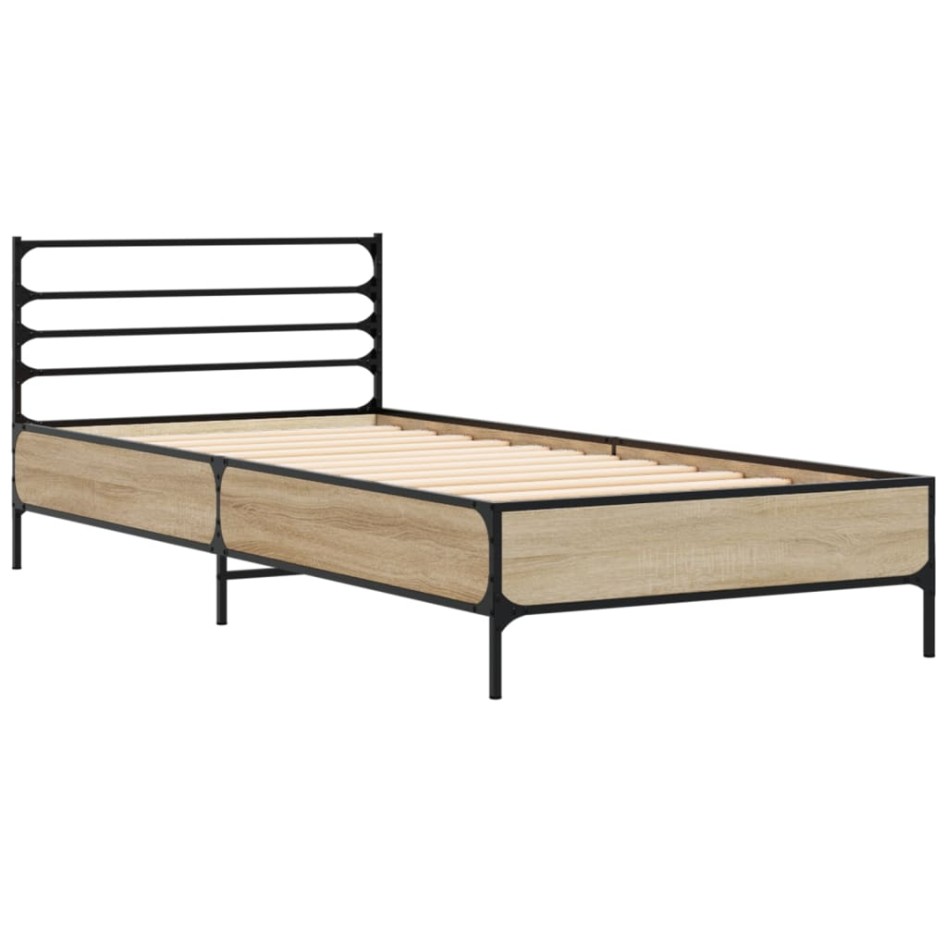 Estructura cama madera ingeniería metal roble Sonoma 100x200