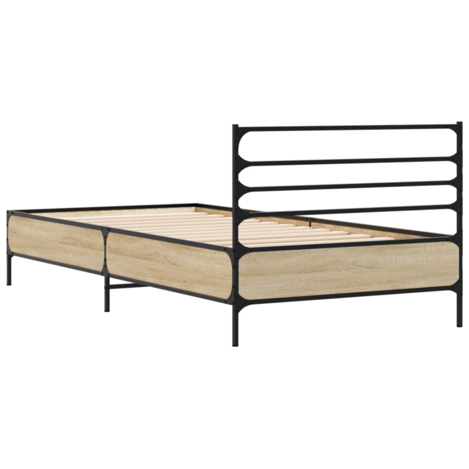 Estructura cama madera ingeniería metal roble Sonoma 100x200