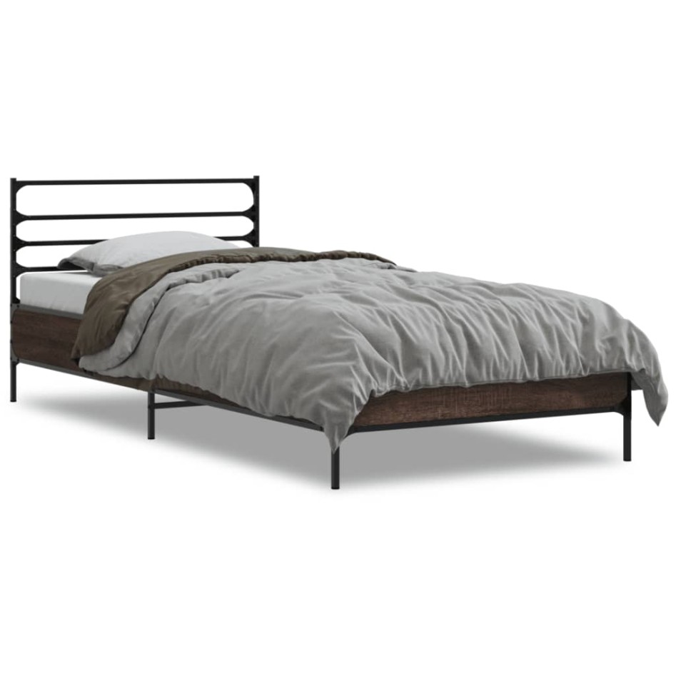 Estructura cama madera ingeniería metal roble marrón 75x190