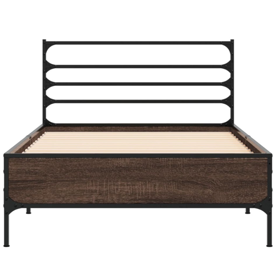 Estructura cama madera ingeniería metal roble marrón 75x190