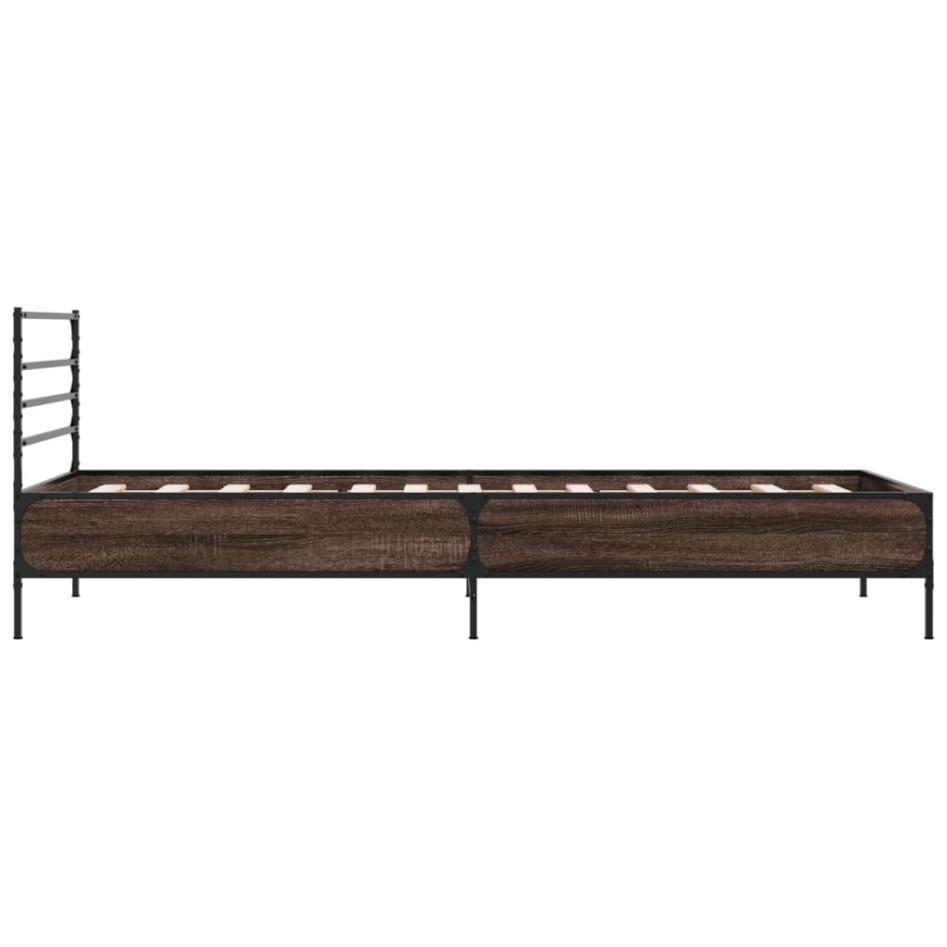 Estructura cama madera ingeniería metal roble marrón 75x190