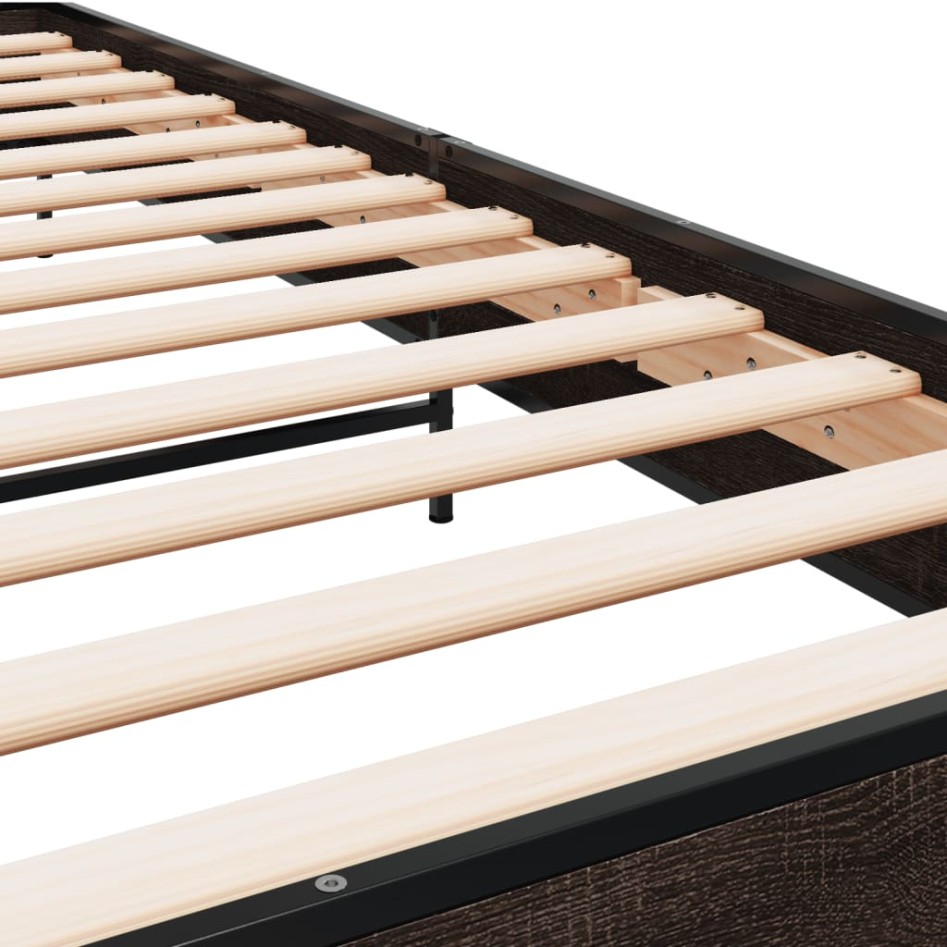 Estructura cama madera ingeniería metal roble marrón 75x190