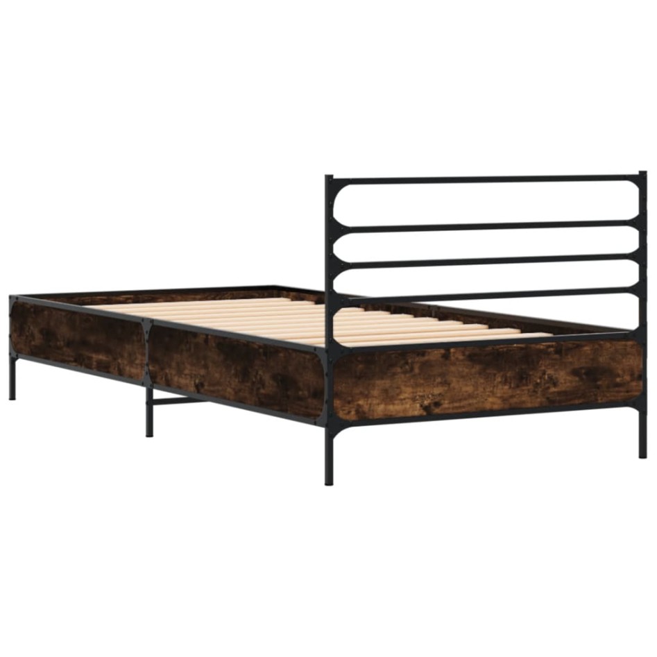 Estructura cama madera ingeniería metal roble humo 75x190
