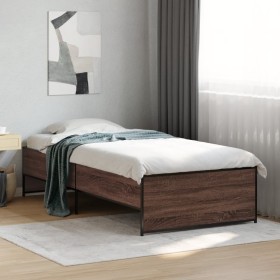 Estructura cama madera ingeniería metal roble marrón 90x200