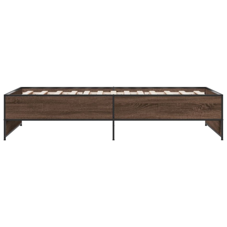 Estructura cama madera ingeniería metal roble marrón 90x200