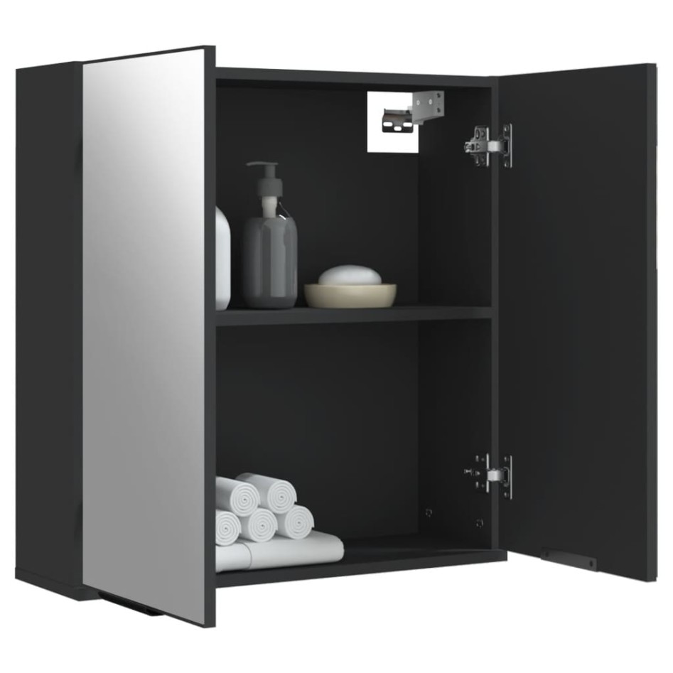Armario de baño con espejo madera ingeniería negro 64x20x67